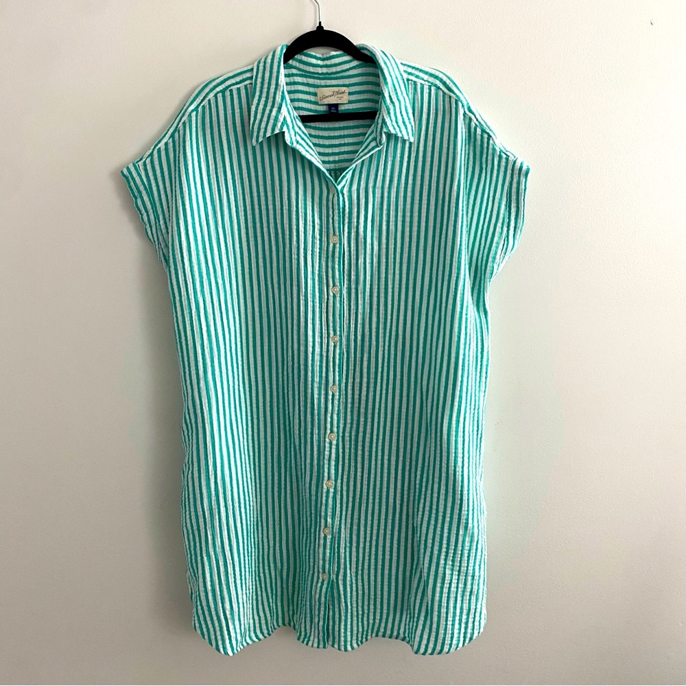 Universal Thread green Striped Button-Down Shirt Dress